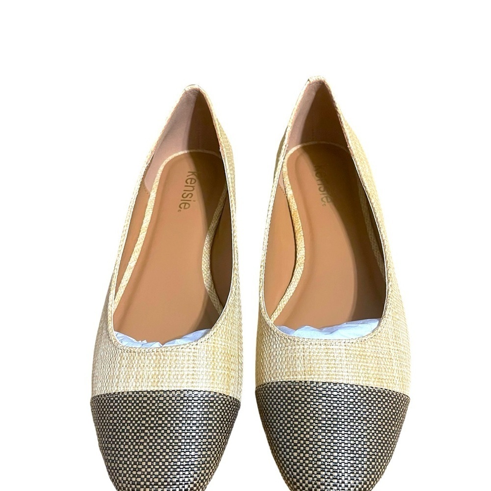 Kensie Allie Cap Toe Neutral Raffia  Woven Ballet Flat Shoes 10 New